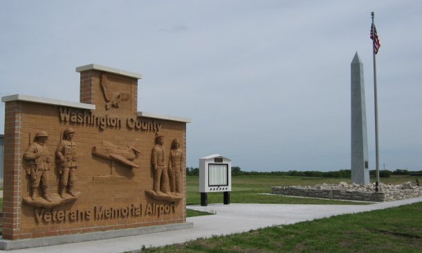 Overall view of Monument, Flag, Directory and Sign at Washington County Airport